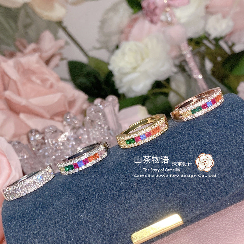 Camellia时尚百搭eBay爆款小众戒指男女 铜镀金微镶彩虹锆石指环
