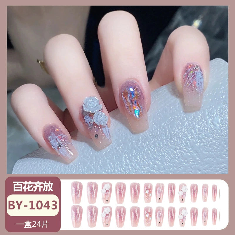 (Hand-made nail) French nail armor long black small fragrance simple white high-grade sense nail piece bride pregnant woman finished product.