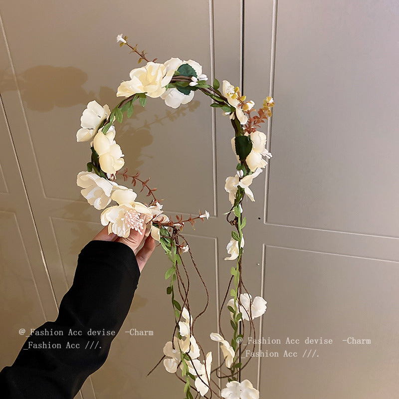 花朵枝叶流苏花环发箍时尚小众森系头箍小清新文艺气质发饰批发女