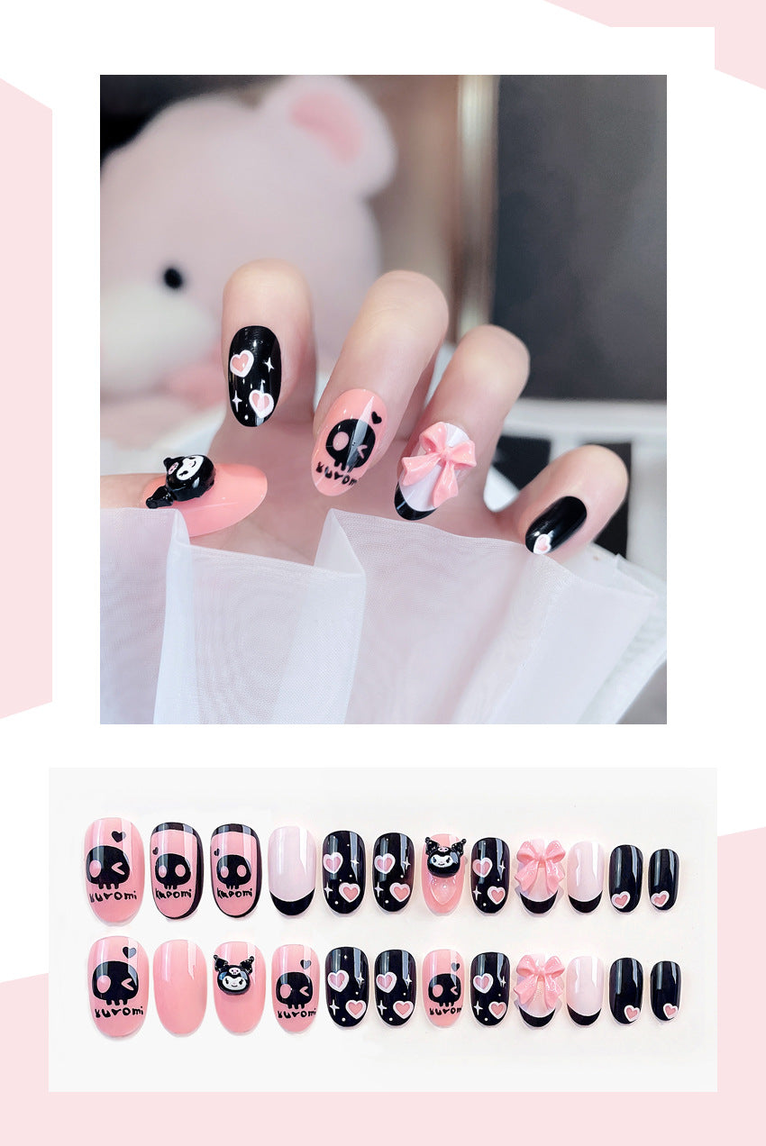Fashion  nail New Cute Doll Short Skull Finished Nail Beauty Wearable Fake Nails Removable Nail Tip Wearable Armor X90