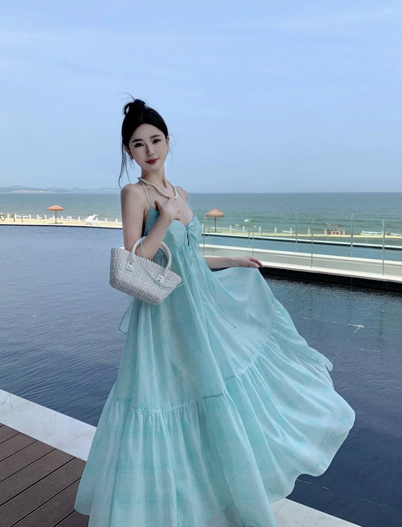 Fashion women's wear French Pure Desire Style Sexy Backless Halter Sling Dress Fairy Temperamental Beautiful Seaside Vacation Beach Dress
