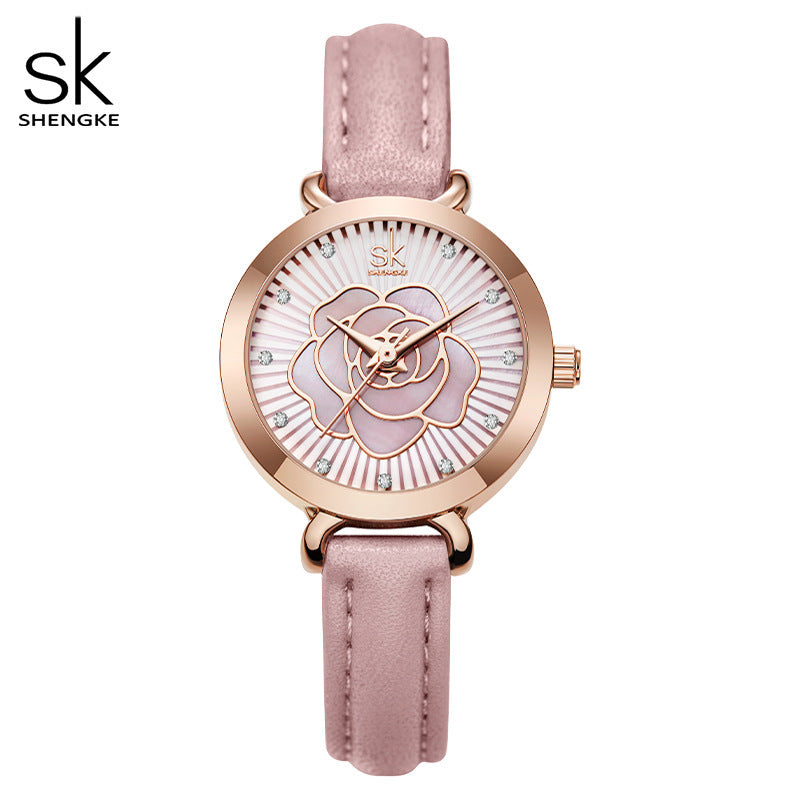 Fashion women's watchSK Women's Watch Female Niche High Sense Three-Dimensional Rose Belt Shenzhen Watch Female Quartz Watch Live Broadcast 0148