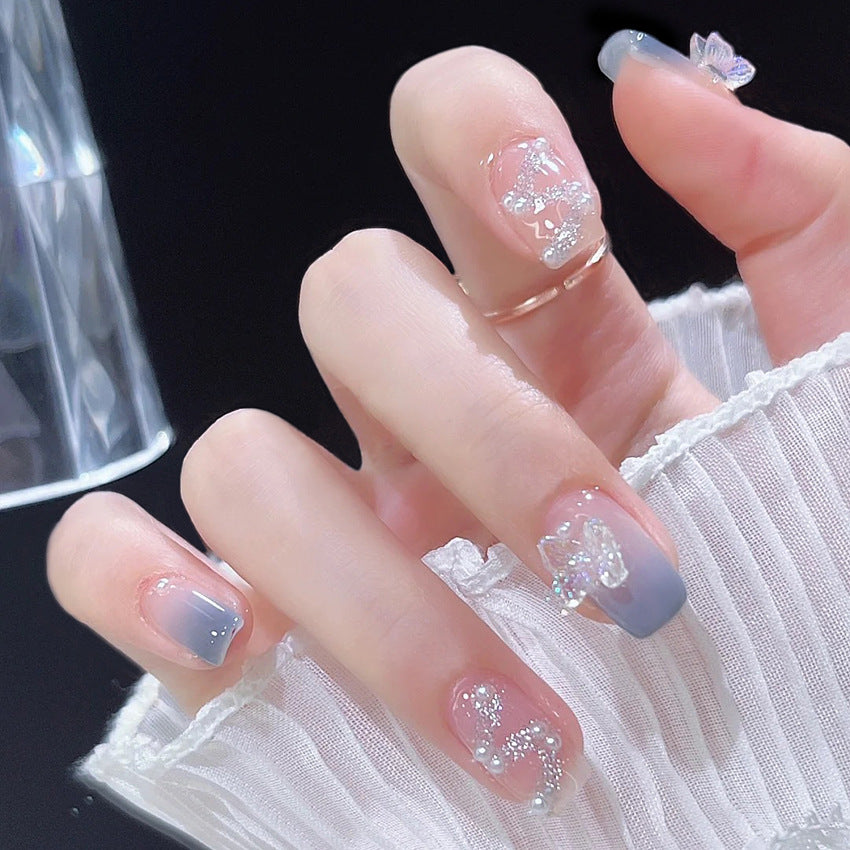 Fashion  nail Pure Want to Wear Nail Art Butterfly Ice through Fake Nail Patch Removable Wear Nail Wholesale Nail Art X82