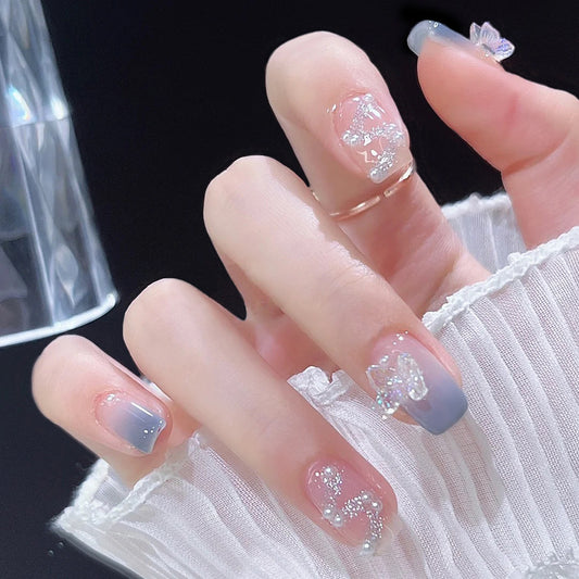 Fashion  nail Pure Want to Wear Nail Art Butterfly Ice through Fake Nail Patch Removable Wear Nail Wholesale Nail Art X82