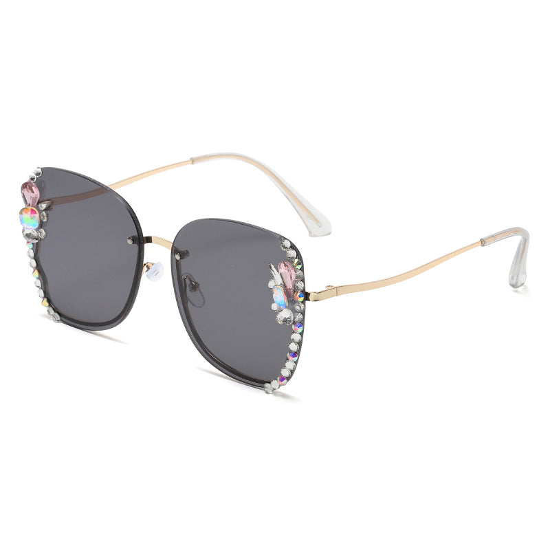 Women's fashion glasses 跨境欧美新款镶钻墨镜女防紫外线太阳镜圆脸防晒时尚开车女士眼镜