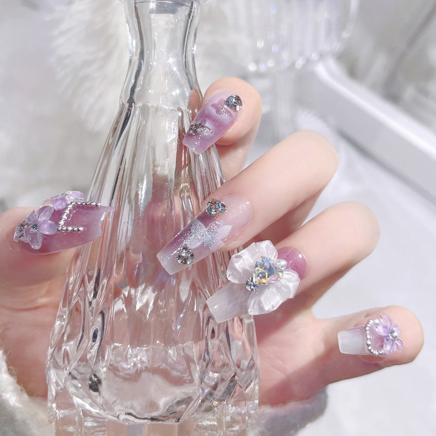 Fashion  nail New Nail Beauty Wear a High-Grade Pure Desire Wind Nail Patch Wear a Bow Nail Stickers Wholesale U7