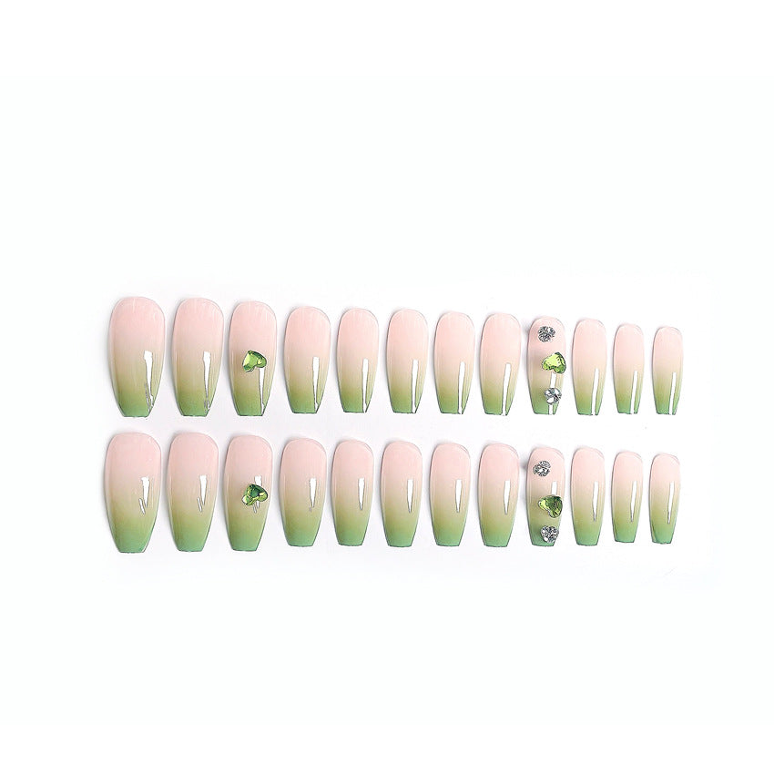 Fashion  nail Wear Armor Nail Stickers Nail Patch Fake Nails Removable Green Heart-Shaped Diomand Nail Sticker Y50