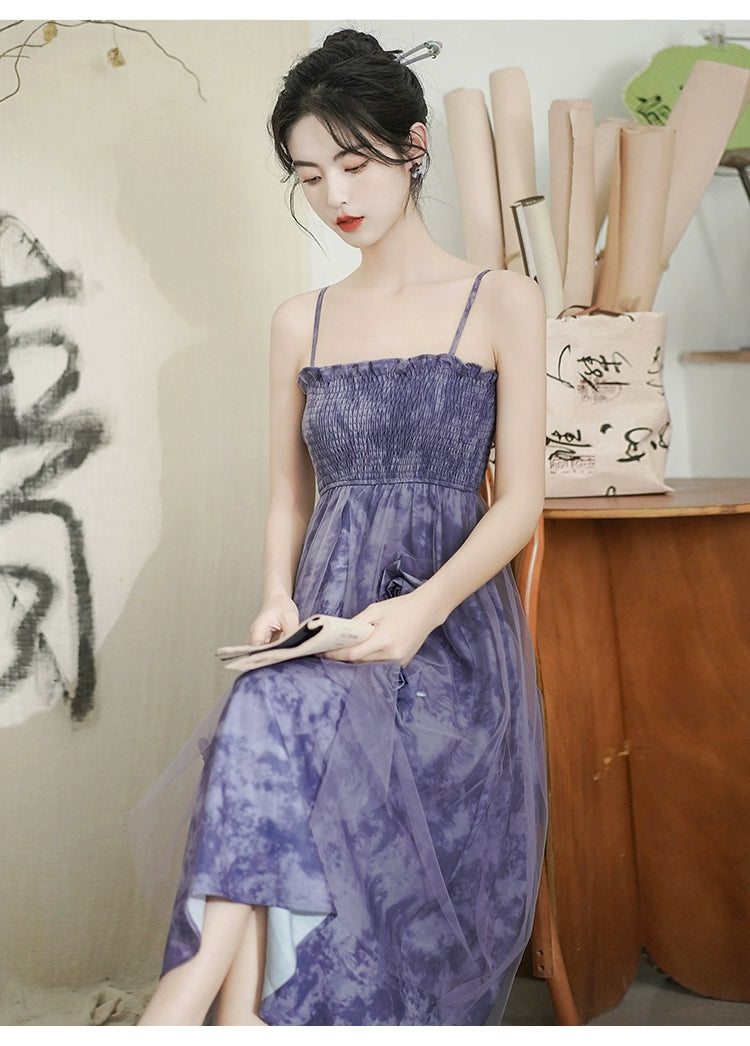 Fashion women's wear New Chinese Style Purple Strap Dress Suit Women's Spring 2024 New Small Fairy Lady Super Fairy Floral Skirt