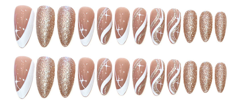 Fashion  nail Sweet Graceful Nude Color Manicure Simple and Gentle Mid-Length European Almond Fake Nails Ins Style Wear Nail W17