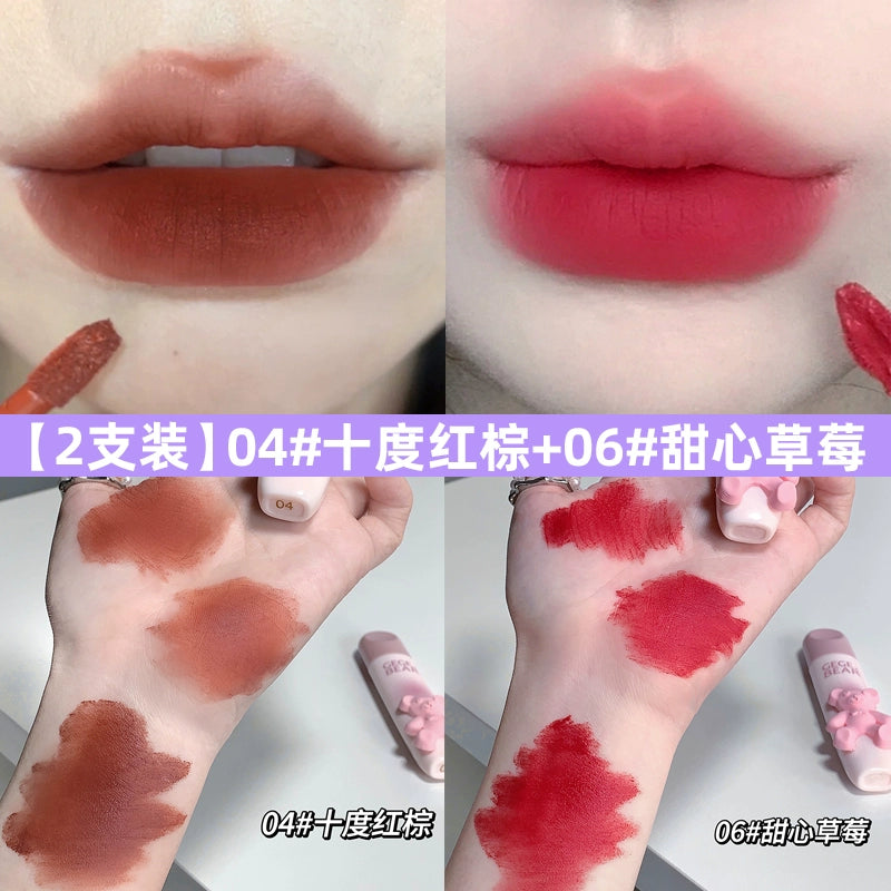 立体小熊口红唇釉丝绒哑光雾面口红防水不脱色柔雾唇釉