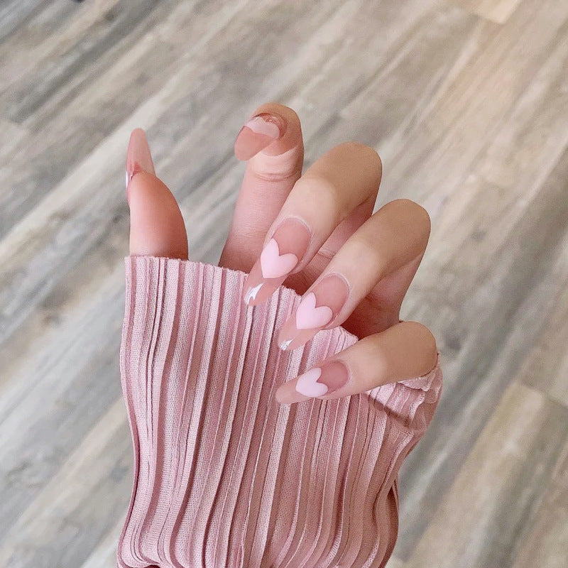 Fashion  nail Internet Celebrity Fake Nail Patch Wear Armor Finished Product Nail Tip Love Heart Nail Stickers Removable Nail Patch N12