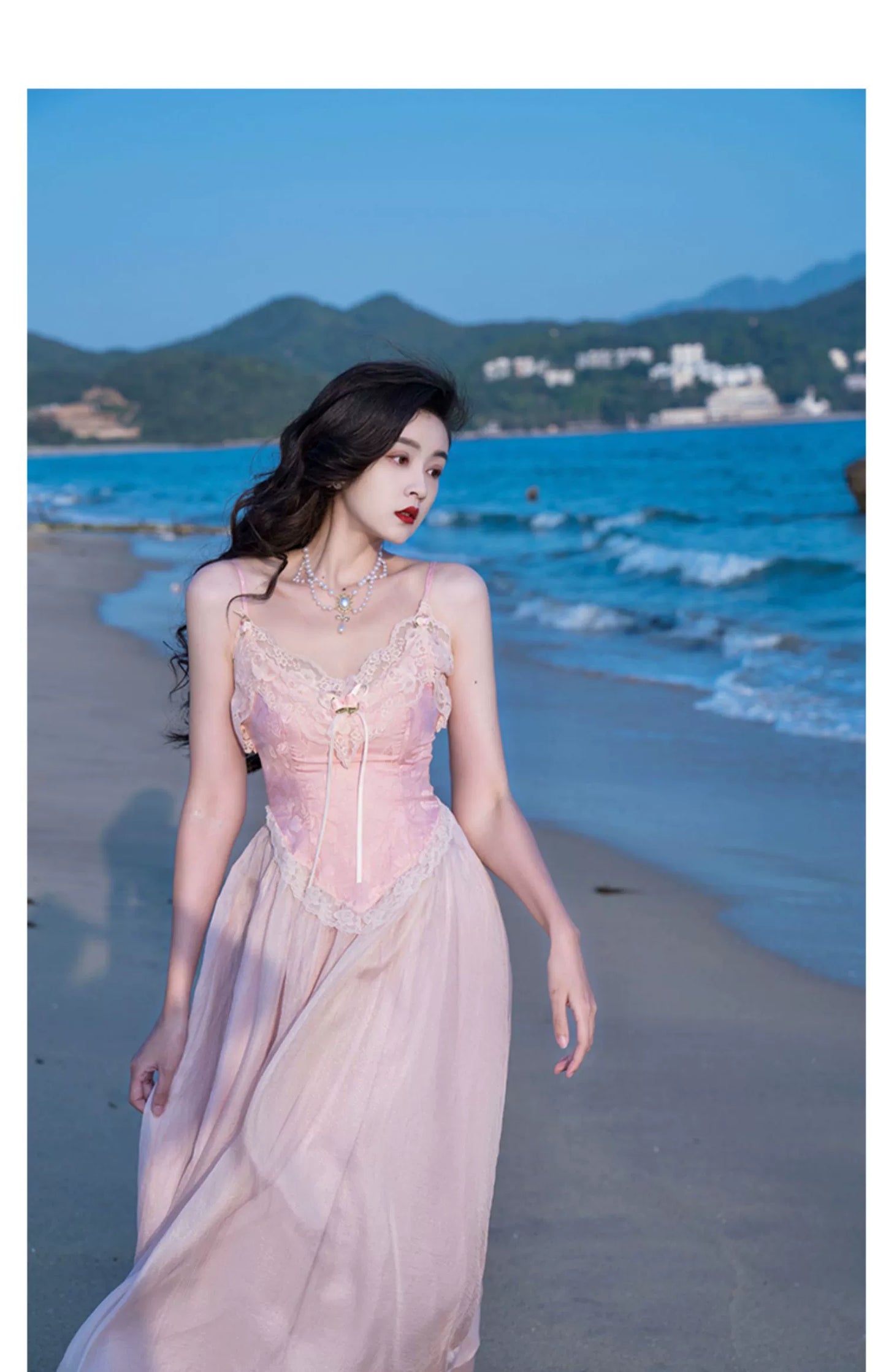 Fashion women's wear French Fried Street Tea Break Milk Sweet Escape Princess Dress Sweet Salt Pink Roses Pure Desire Beautiful Sling Dress