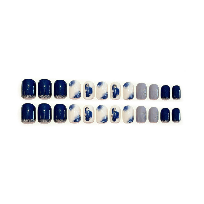 Fashion  nail Pure Desire Fake Nail Patch Blue Marbling Finished Nail Beauty False Nails Removable Nail Tip Wear Nail X105