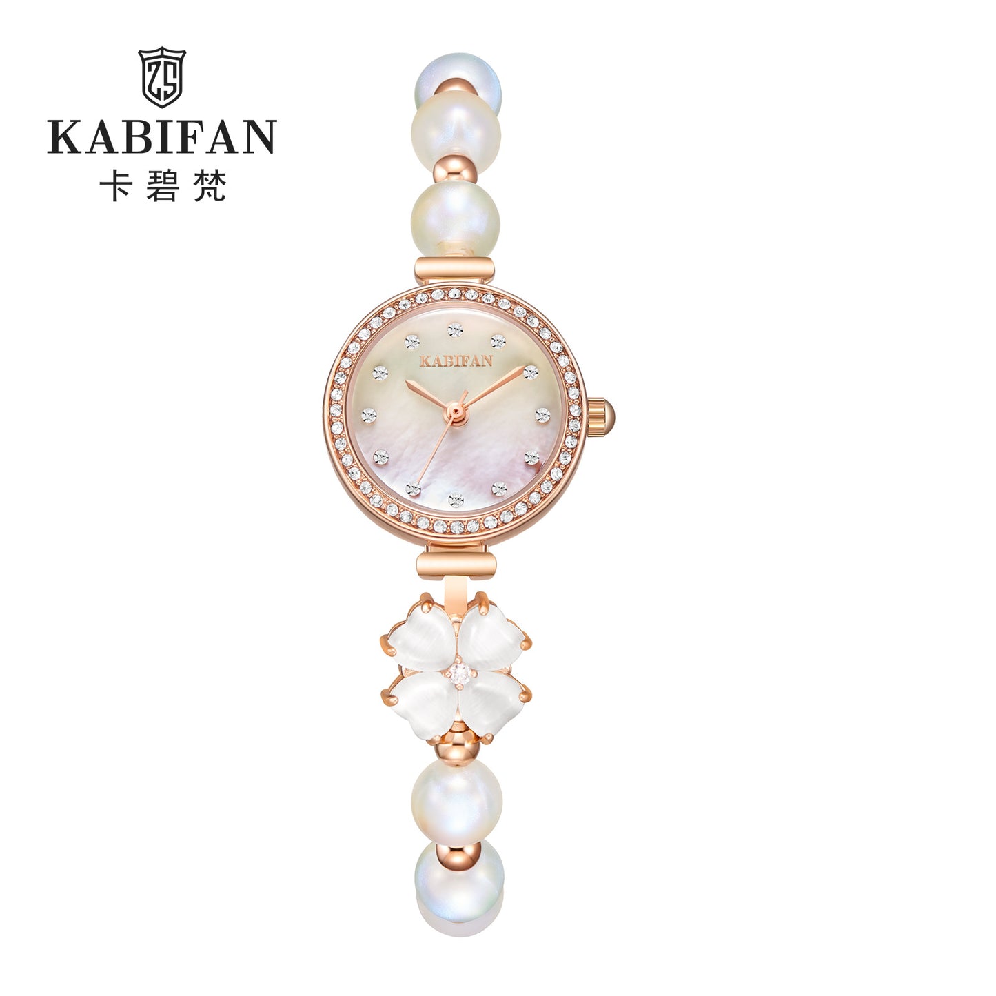 Fashion women's watchLive Hot White List Watch Women's Clover Agate Opal Waterproof Watch Pearl Bracelet Watch Suit