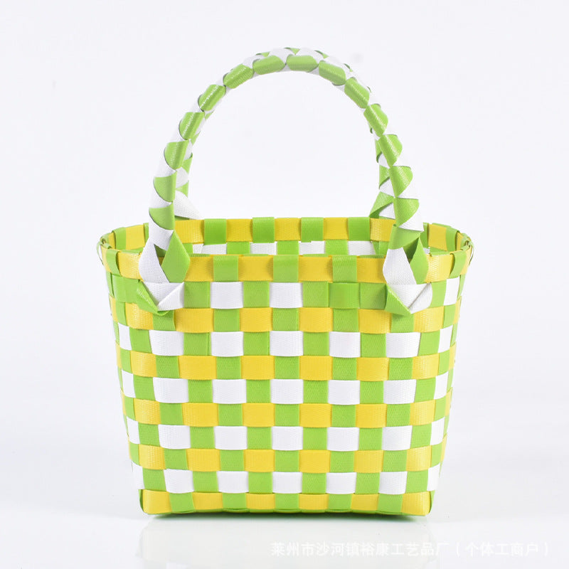 Dopamine Bag Free shipping Tattoo Cartoon dopamine plastic woven bag, trendy macaron hand-woven vegetable basket bag, cute casual seaside beach bag