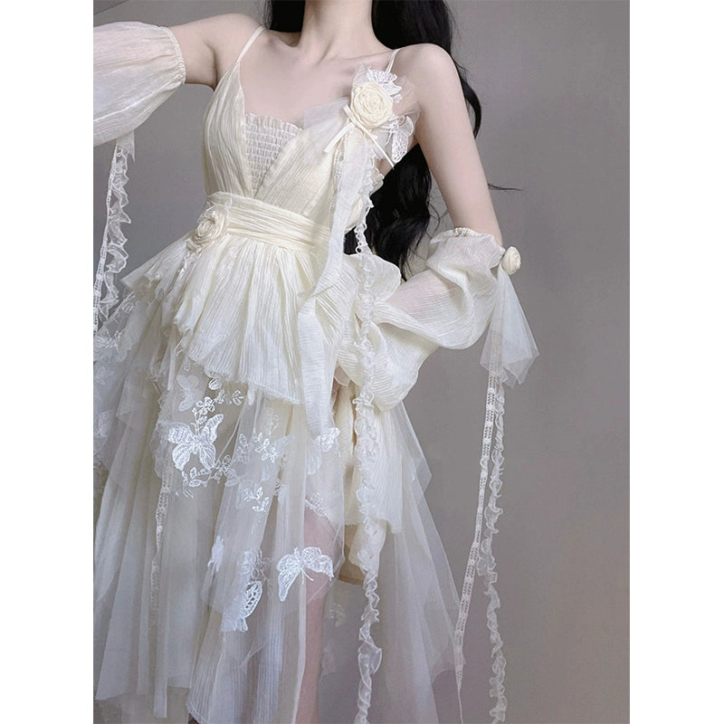 Fashion women's wear French First Love Long Skirt Design Sense Small Super Fairy Mori Style Gentle Princess Sling Dress Women's Summer