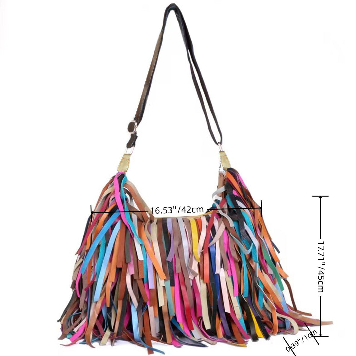 Dopamine Bag Free shipping Tattoo European and American style new women's bags, genuine leather cowhide women's bags, retro fringed splicing single shoulder large-capacity dopamine noodle bags