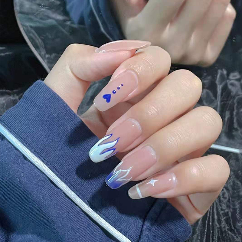 克莱因蓝火焰爱心穿戴甲指甲贴片美甲贴片美甲成品甲片假指甲片24