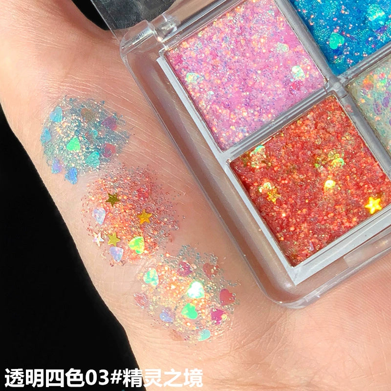 DIKALU 4色眼影盘ins超火 化妆品珠光防水美妆四色亮片四宫格眼影