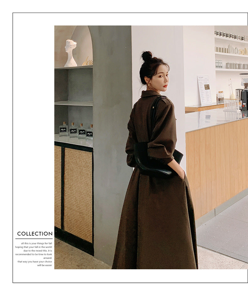 Fashion women's wear Real Shot Large Skirt Windbreaker Dress Women's Mid-Length 2024 Autumn and Winter Clothing New Waist Trimming Fashion Fashion Coat