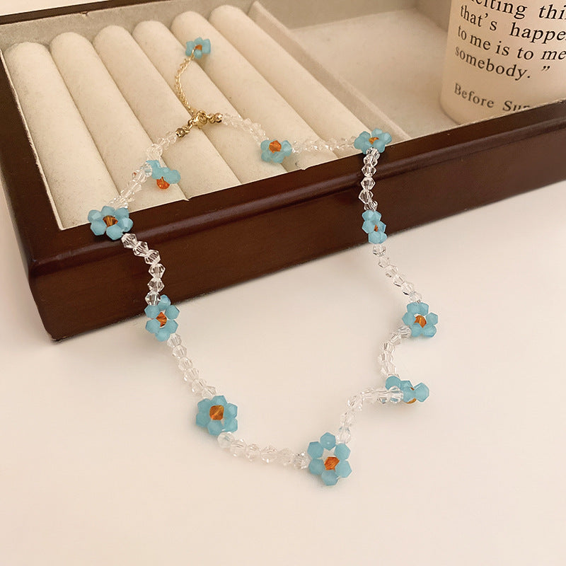 彩色花朵珍珠爱心串珠项链甜美小清新锁骨链2023年新款项饰女批发