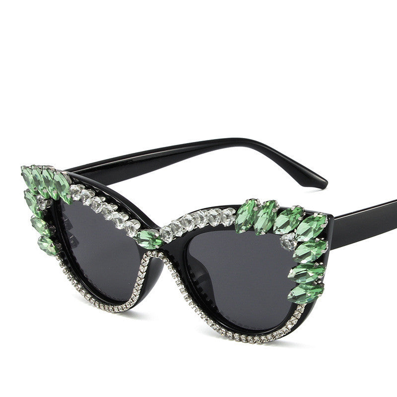 Women's fashion glasses 2023秋季新款欧美猫眼镶钻防蓝光平光镜跨境时尚网红 ins装饰眼镜