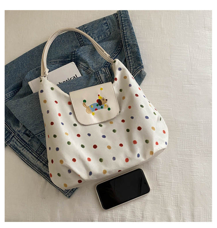 Dopamine Bag Free shipping Tattoo 2024 niche dopamine polka dot messenger bag women's new color dot shoulder bag commuting large-capacity backpack