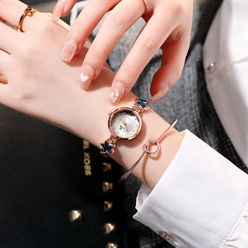 Fashion women's watchWomen's Bracelet Watch Fashion Trend Korean Style Student Girlfriends Blue Lucky Star Internet Influencer Cold Style Watch Fresh