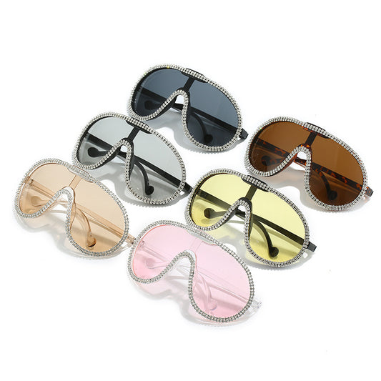 Women's fashion glasses 新款镶钻时尚潮流连体太阳镜跨境网红舞台户外拍照墨镜欧美个性潮