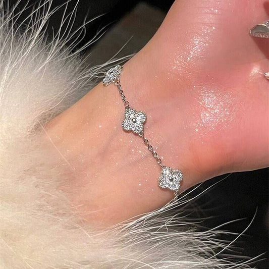 锆石四片叶子花朵手链时尚百搭冷淡风手环简约高级感闺蜜手饰批发
