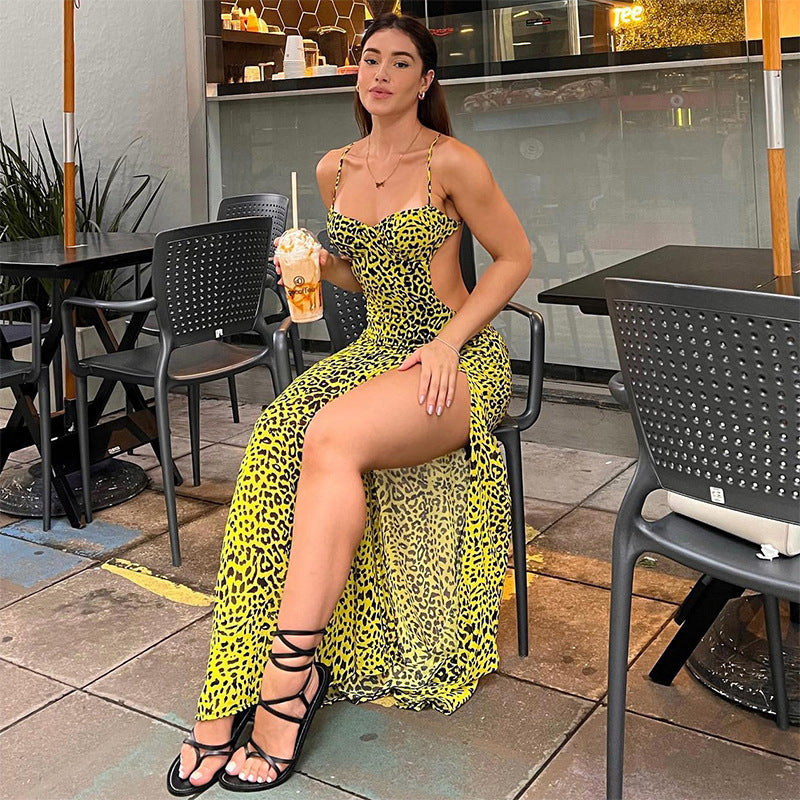 Fashion women's wear  2024 Summer New Cross-Border Women's Clothing Fashion Printed Sexy Backless Cross Strap Sling Dress