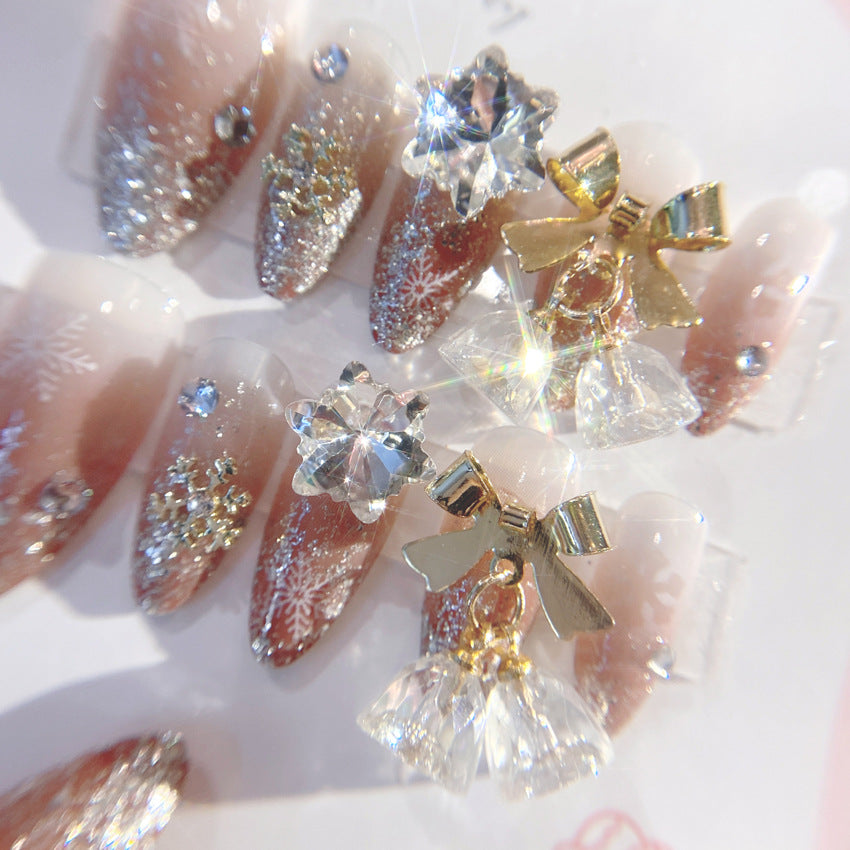 Fashion  nail Jingling Bell Bow Snowflake Knot Wear Finished Nail Beauty Nail Stickers Rhinestone Nail Patch Nail Tip U15