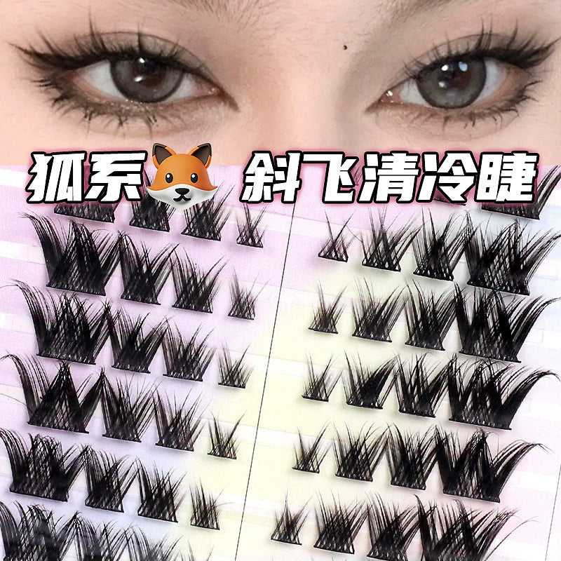 蜜束狐系假睫毛自然超细梗纯欲春日桃花妆分段式漫画欧美妆斜飞款