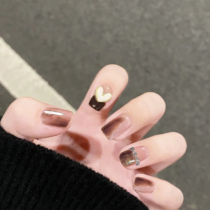 Fashion  nail Autumn and Winter New Diamond Wear Nail Fritillary Chain White Temperament Nail Sticker Blooming Gold Foil Color Fake Nails X87