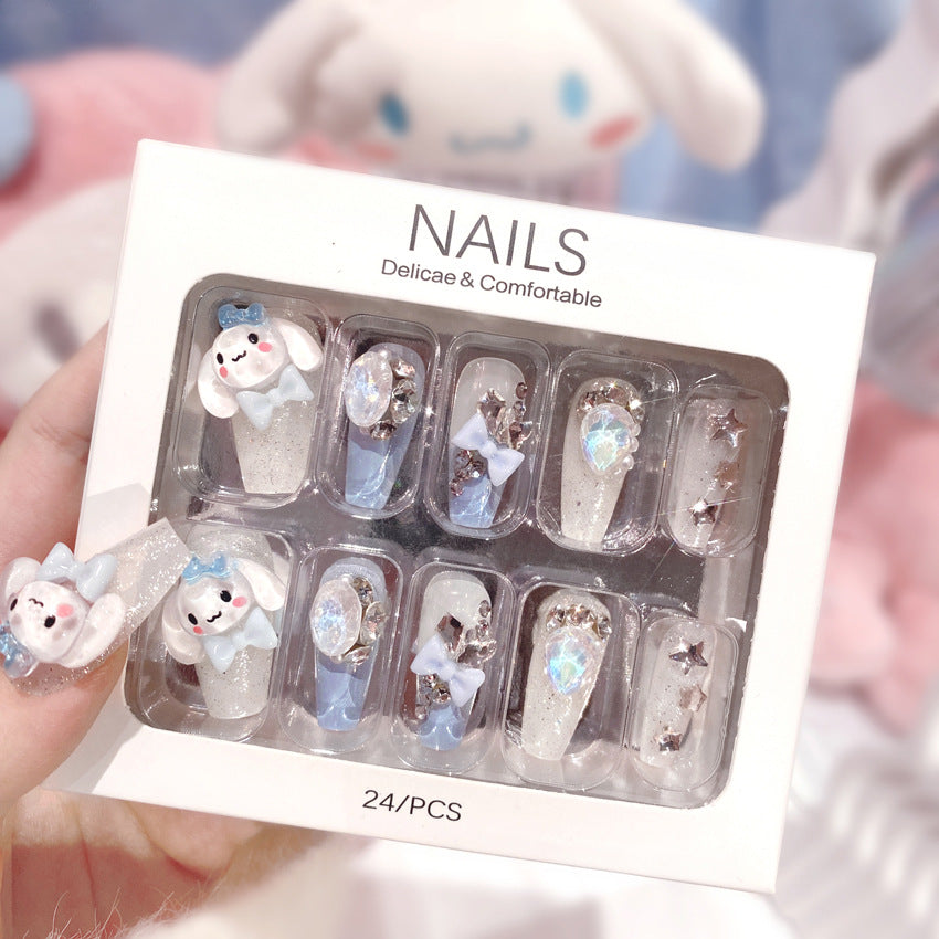 Fashion  nail Fake Nails Nail Stickers Student Cute Cinnamoroll Babycinnamoroll Bow Knot Wear Nail Beauty Nail Piece Handmade U18