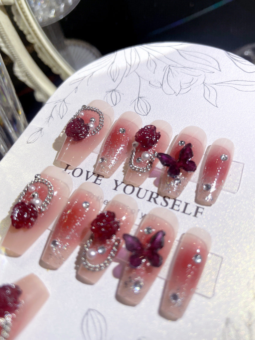 Fashion  nail Wear Armor Nail Stickers Nail Patch Fake Nails Removable Rose Butterfly Armor Nail Sticker A27