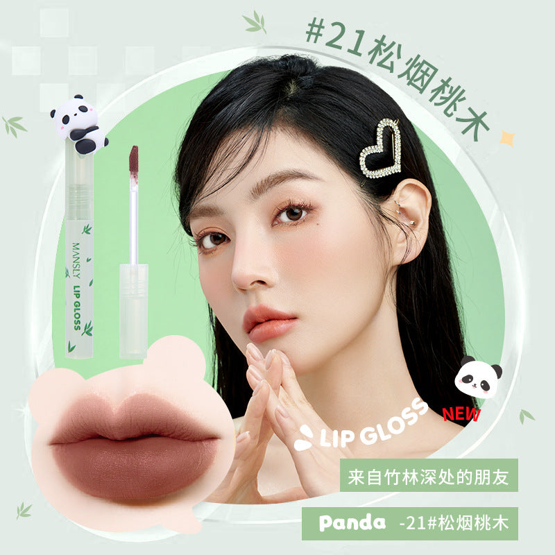 MANSLY熊猫羽纱口红唇彩持久显白显色不沾杯不掉色柔雾唇釉学生女跨境