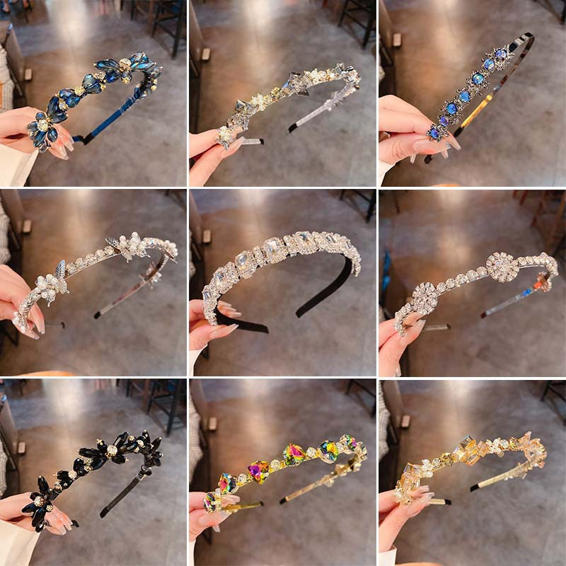 网红镶钻珍珠方块水晶发箍ins风新款高颅顶头箍百搭气质时尚发饰