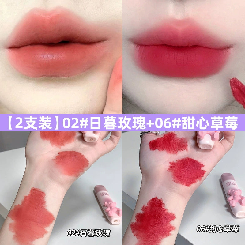立体小熊口红唇釉丝绒哑光雾面口红防水不脱色柔雾唇釉