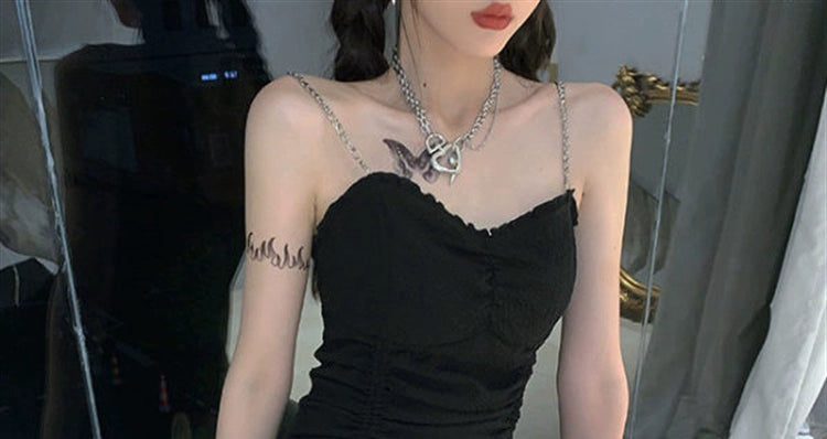 Fashion women's wear Sweet and Spicy Suspenders Dress Women's Summer Waist-Tight Design Sense Niche Drawstring Pure Desire Sexy Hot Girl Short Hip Skirt