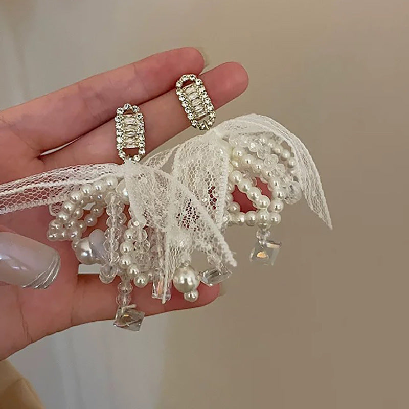 银针不对称镶钻圆圈水晶花朵耳环宫廷风炫彩复古耳钉设计感耳饰女