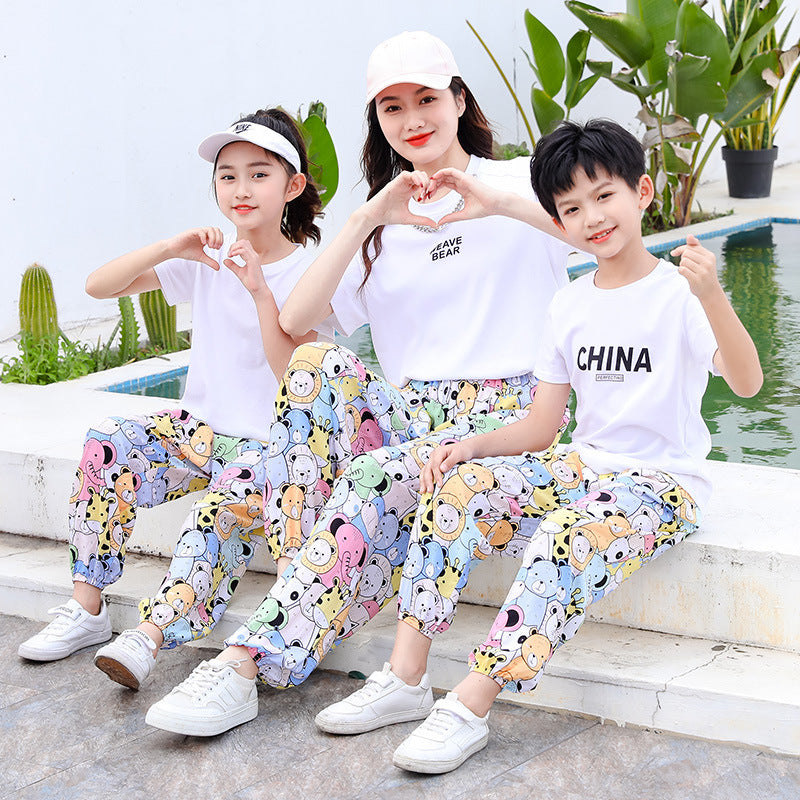 Free shipping   Summer women's mosquito pants made of cotton Thin bloomers for boys and girls Family pants Middle and small children Pajama pants