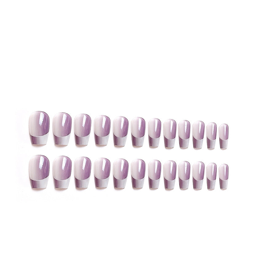 Fashion  nail Pure Want to Wear Manicure Purple Gradient French Fake Nail Patch Removable Wear Nail Wholesale Manicure W4w5